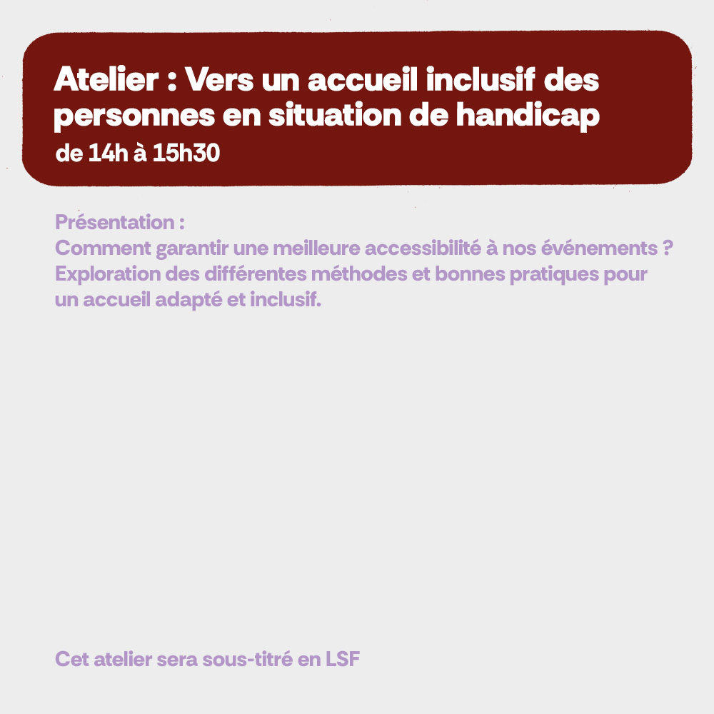 Atelier : vers un accueil inclusif des personnes en situation de handicap. De 14h à 15h30