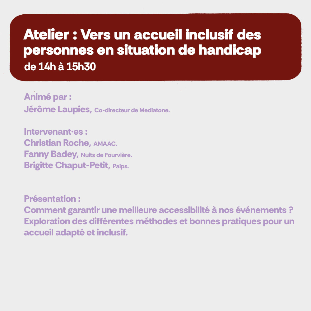 Atelier : vers un accueil inclusif des personnes en situation de handicap. De 14h à 15h30
