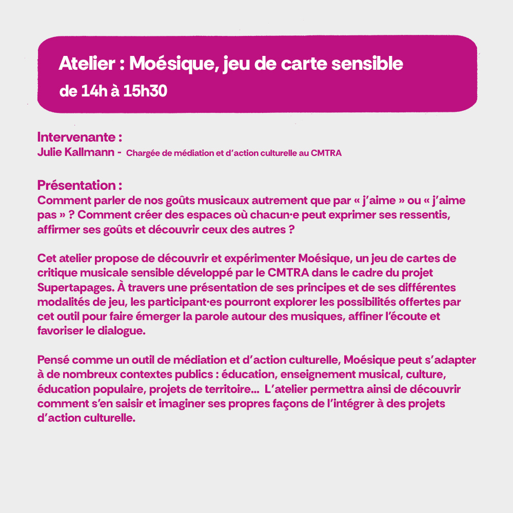 Atelier : Mo&eacute;sique, jeu de carte sensible. De 14h &agrave; 15h30