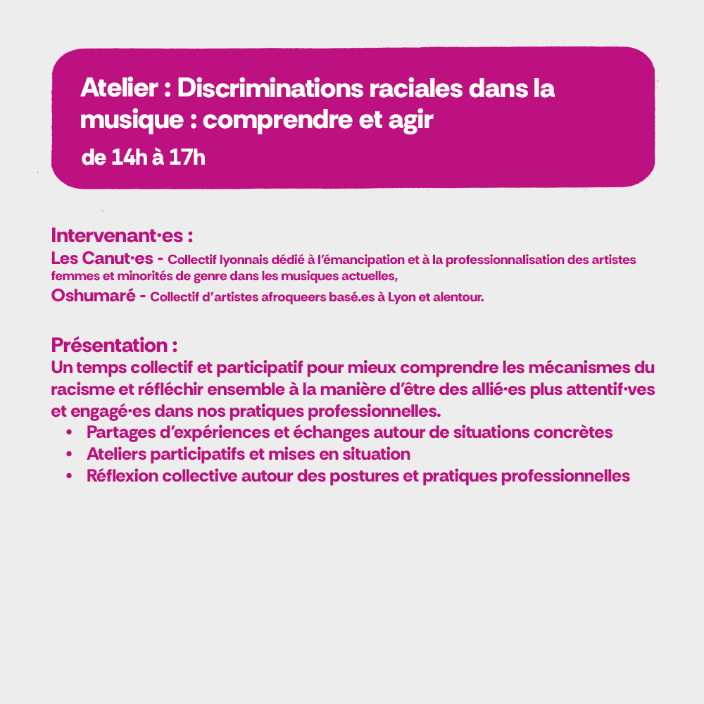 Atelier : Discriminations raciales dans la musique : comprendre et agir. De 14h &agrave; 17h