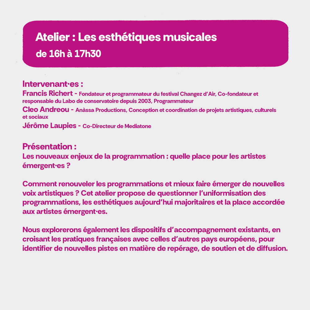 Atelier : Les esth&eacute;tiques musicales. De 16h &agrave; 17h30
